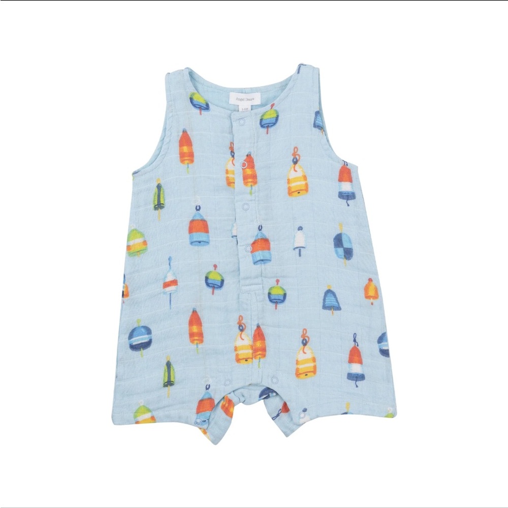 Angel Dear Light Blue Buoy Print Cotton Romper